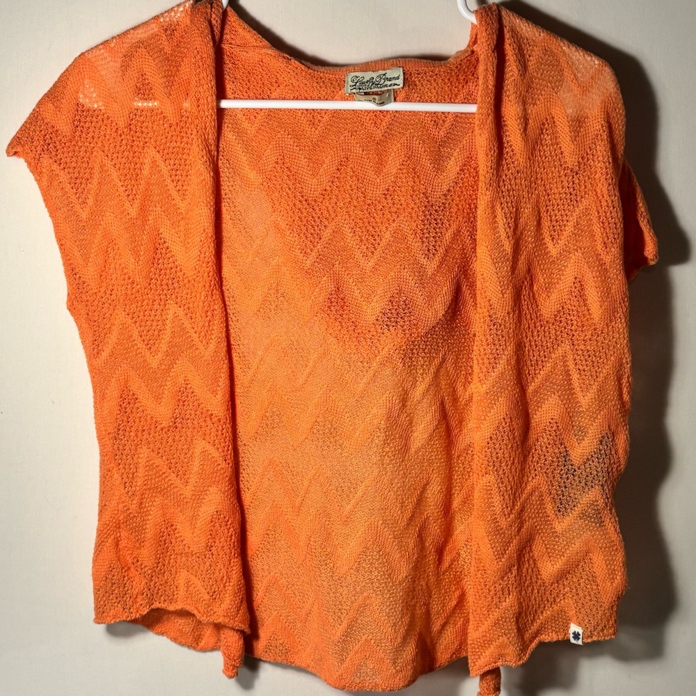 Lucky Brand Orange Chevron Knit Open Cardigan Short Sleeve Size 6 NWT